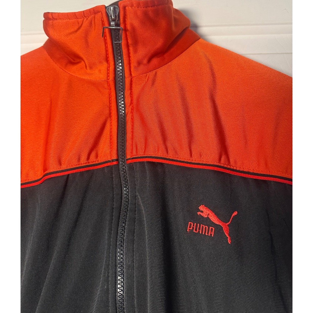 Vintage Puma Track Jacket‎ Mens Medium Orange Black Colorblock Full Zip - Picture 2 of 5